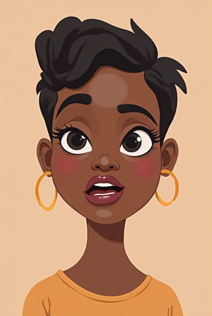 Minimalistic cartoon photo of different expressions  of a pretty black lady front view, surprised face, happy face, normal face