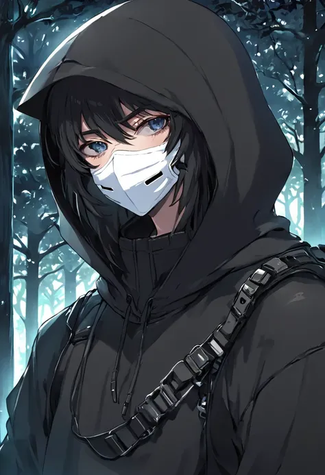 Wearing a hoodie with two eyeglass lenses sewn into the white mask on the hood,  a detailed painting by Jin Homura, pixiv, shin hanga, highly detailed face,  face Ahegao , ( (  extreme details ) ), biomechanical oppai,  but the armor covers your face  , St...