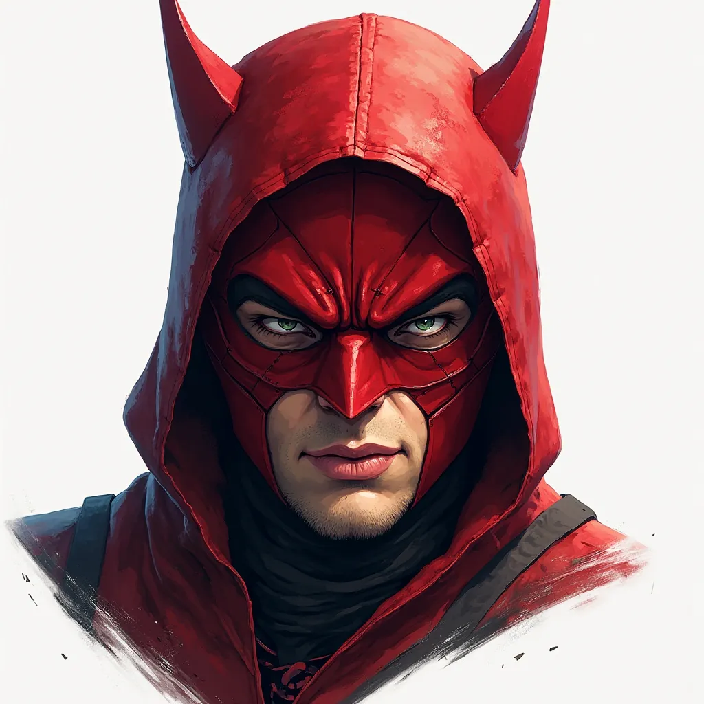 Red hood head ony, animated comic style , maximum details , likes icon design, turn right side , already professional retouched and lighting adjusted . Plain background colour to easy cut.