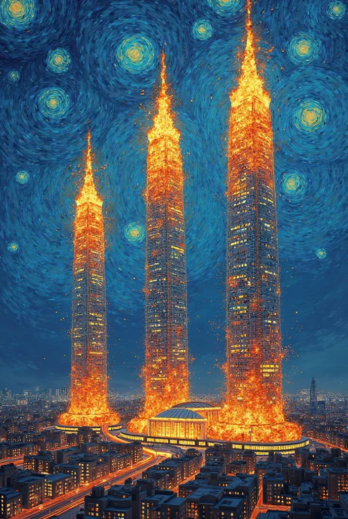 Azerbaijan, Baku “Flame towers” is like a drawing by Vincent Van Gogh