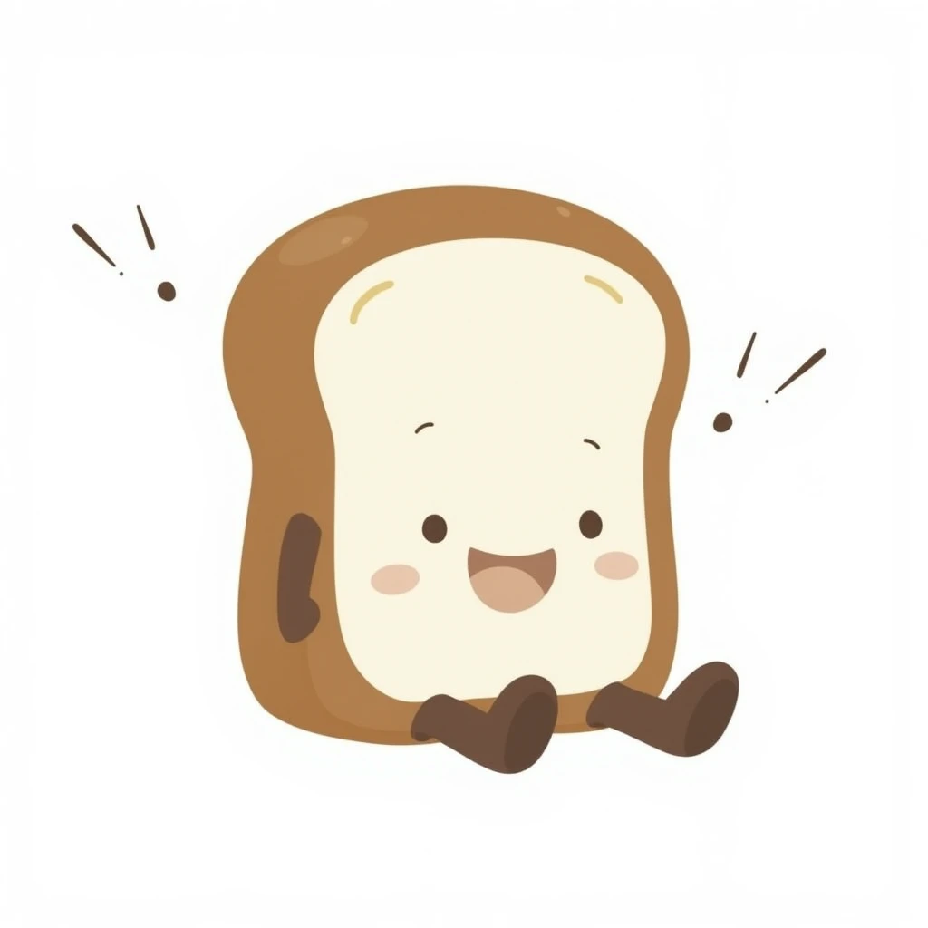 This image is a cute, stylized illustration of a slice of bread anthropomorphized with a simple face and small arms and legs. Let's break down its visual aspects and potential uses:

Visual Aspects:

Style: The style is simple, like, and reminiscent of kaw...