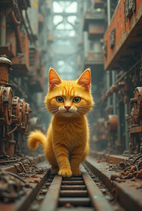 Yellow cat works in industry