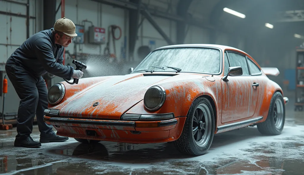 arafed car being washed with a spray gun in a garage, cartoonish, realistic paint job, realistic hyper detailed, very realistic effect, ultra mega super hyper realistic, hyper-realistic cg, hyper-realistic, hyper - realistic, extreme detailing, hyper reali...