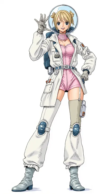 ArsMJStyle, Oil Pastels、background is stark white、on3pi3c3styl3、pastel collar、Akira Toriyama Style、32K、Alone、 alone、Semi-realistic、detailed eyes、detailed faces、(full body:1.6)、Big Breasts、dress character design、perfect face、Beauty、fighting pose、tricky desi...