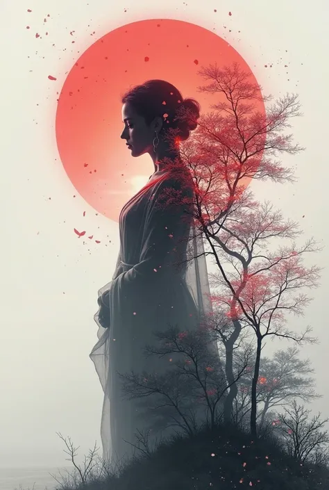 high quality, 8K Ultra HD, A beautiful double exposure that combines an goddess silhouette with sunset coast, sunset coast should serve as the underlying backdrop, with its details incorporated into the goddess , crisp lines, The background is monochrome, ...