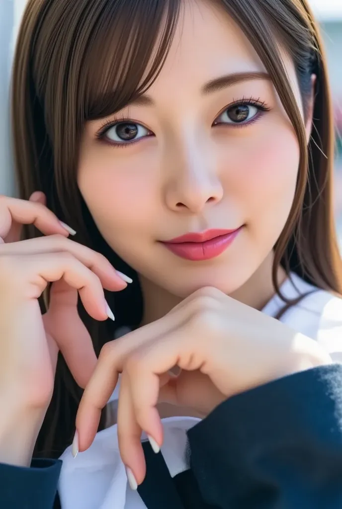 ,(looking,for viewer)).live action , Genuine, cute young girl , beautiful reflective eyes , beautiful detailed lips , Very delicate eyes and face , long lashes, sensual expression, (8K HDR), super detailed texture , Nogizaka　 face variations, professional ...