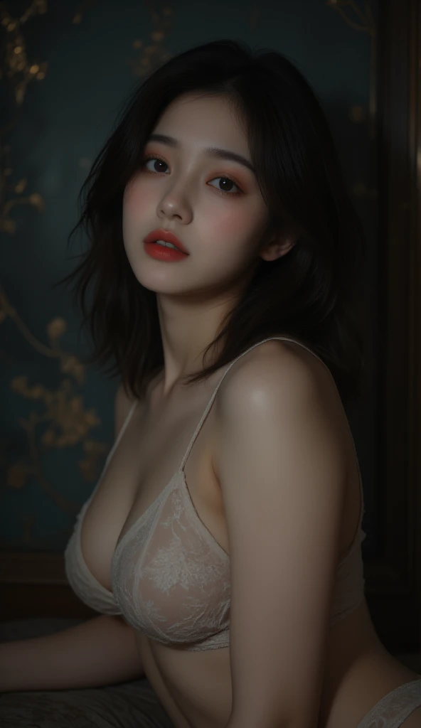 ((( Full Bare )))、  charming, , obscene,   mature women,   charming的身体线条   , ((     detailed facial features     ,     Open Your Mouth , )),    dramatic lighting   ,  actual ,  8,000,     cinematic composition  ,   Dark Melancholy Atmosphere    ,     Drama...