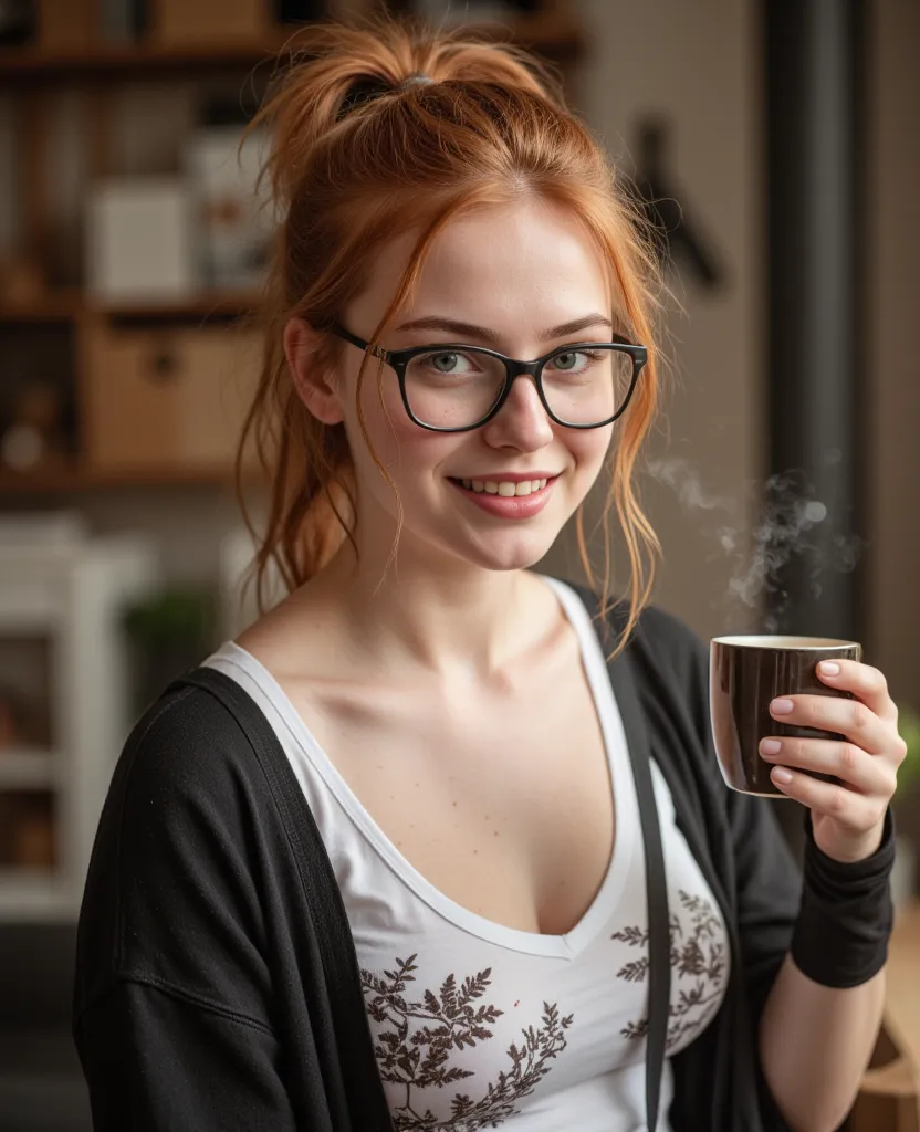 Full body shot masterpiece, In the 's room ,  Ultra High Resolution , extremely sharp, (Bokeh Effect:1.2), A sixteen-year-old girl from Russia,  157 cm tall , moderately chubby figure (0.3)  messy , soaked, reddish blonde hair, candid pose, Head tilt. Stub...