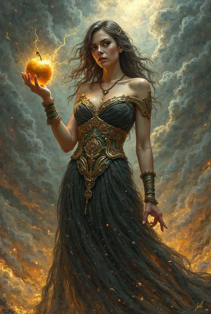 Angry eris holding a golden apple 