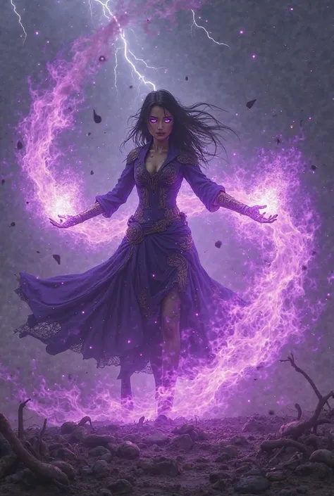 Woman throws out of full purple fire 