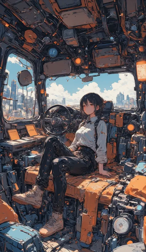 anime characters sit in a car with lots of luggage, Anime Mecha Aesthetics , Kantai Collection Arcade, Mechanical Aesthetics, 80s anime atmosphere , アールデコアウトランAnime aesthetics , Fleet Collection Style , 9 0 s Anime aesthetics, Game Aesthetics, Gamer aes...