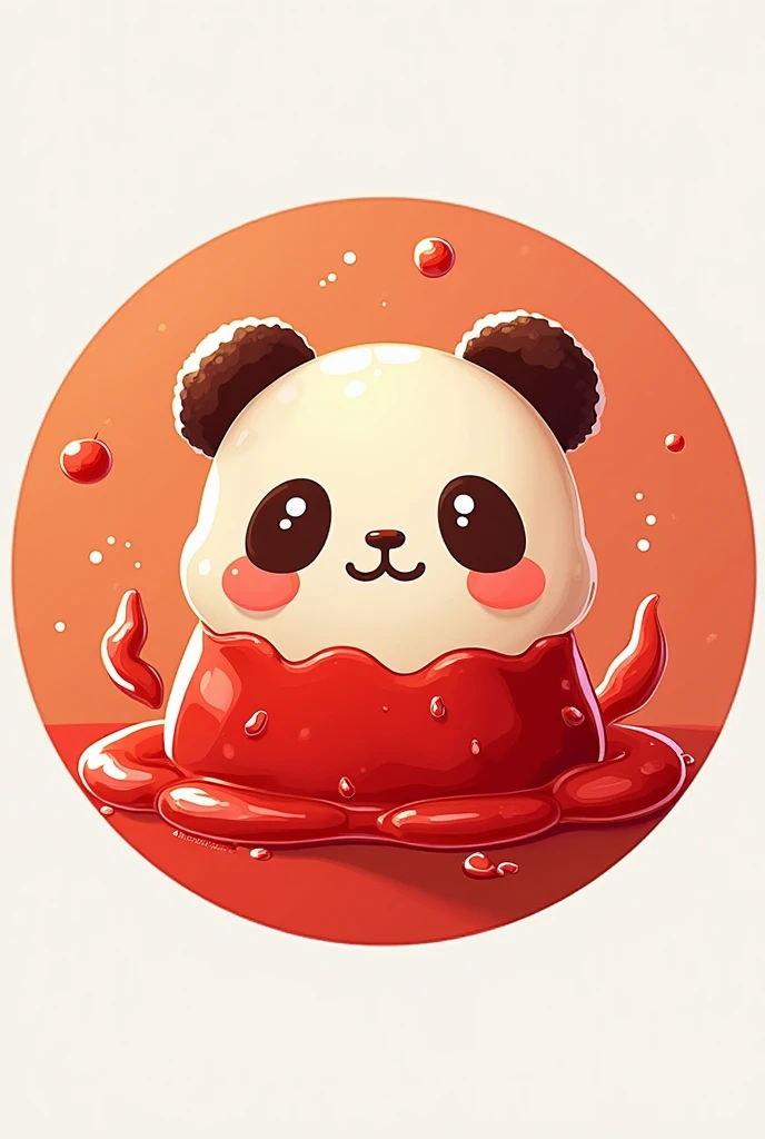 circular logo for label for “ChilitoX”,sale of cute and creative gummies, a faceless pandita gummy bathed in sweet red sauce 

