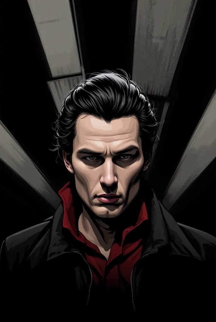 Shia LeBeouf in the art style of Frank Miller's Sin City with a cold emotionless expression