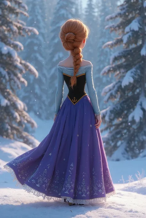 Anna from frozen facing away from you. Big chest, big waist, big butt. Point of view is below Anna’s waist looking upward from the back of her body. A brown gas comes from her butt. Anna is worked up over this.