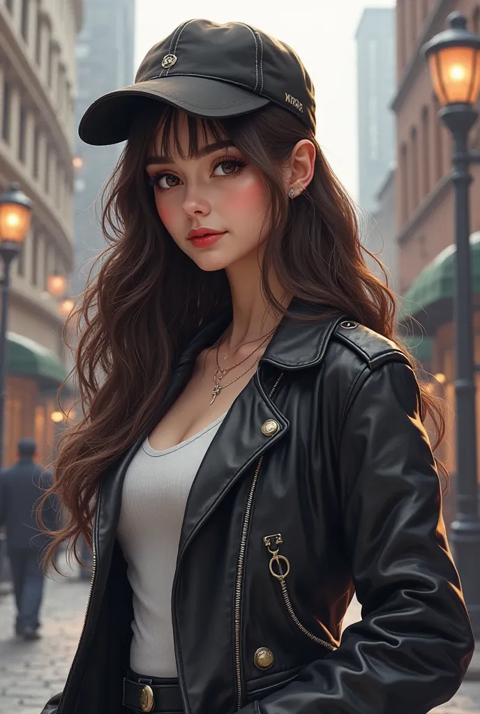 Long hair girl wearing jacket and cap