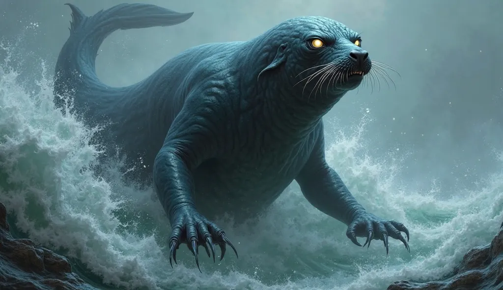 creepy selkie seal monster woman with glowing eyes