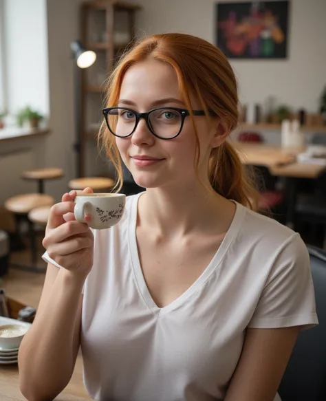 full body shot masterpiece, In the youth room ,  Ultra High Resolution , extremely sharp, (Bokeh Effect:1.2), A sixteen-year-old girl from Russia,  157 cm tall , moderately chubby figure (1.5)  messy , soaked, red blonde hair, candid pose, Head tilt. Stubs...