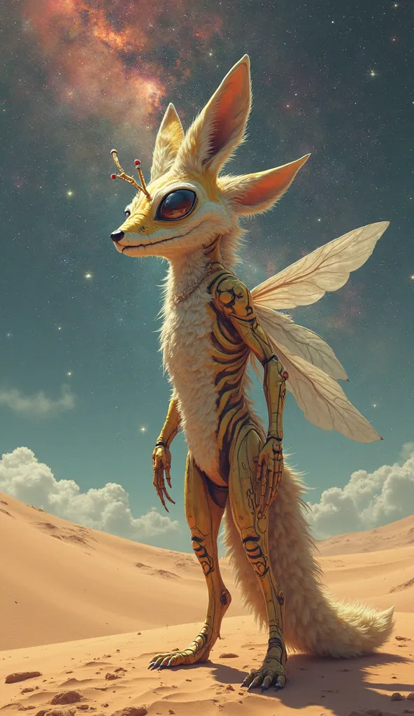 Alien bee plus sign fox desert space galaxy standing body 