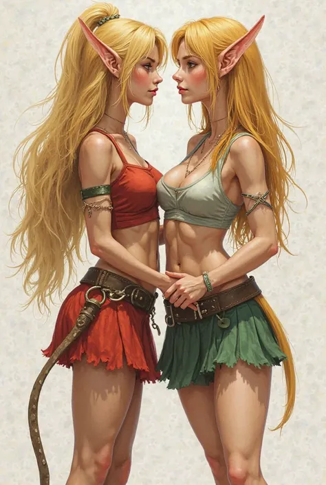 You can draw a blonde elf in a short school miniskirt making out with her elven mother in a miniskirt and they show her butt a little 