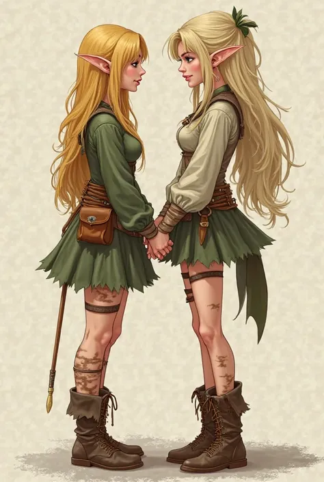 You can draw a blonde elf in a short school miniskirt making out with her elven mother in a miniskirt and they show her butt a little 