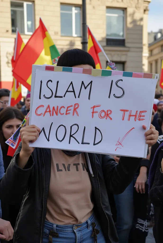 Islam is cancer for the world text on protest for jihadists 