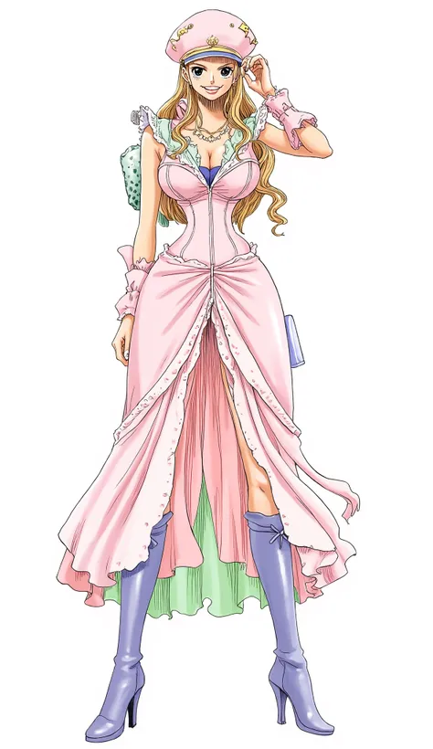 ArsMJStyle, Oil Pastels、background is stark white、on3pi3c3styl3、pastel collar、Akira Toriyama Style、high quality、32K、Alone、 alone、Semi-realistic、detailed eyes、detailed faces、(full body:1.6)、Big Breasts、One Piece character design、perfect face、Beauty、tricky p...
