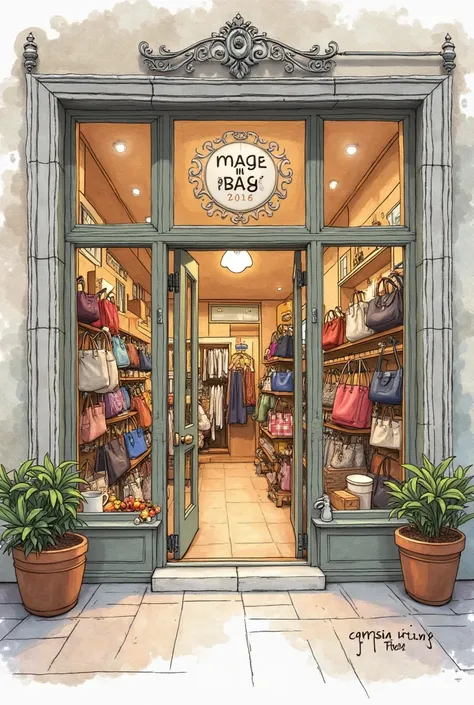 Totebag store interior and outside look sketch