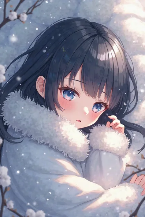 Black Hair Blue Eyes Anime Female，Put the big coat to sleep while the cotton is covered