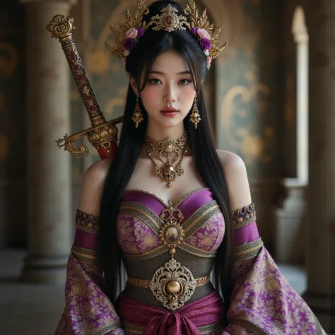 1 girl,korea face sexy girl ,dragon, (large cleavage,Big tits), pale skin, innocent look,NFSW,,photo-realistic, ultra-realistic, very beautiful Japanese, famous Japanese idol, 20 years old, Holding an ancient sword with a beautiful, ornate pattern. flowing...