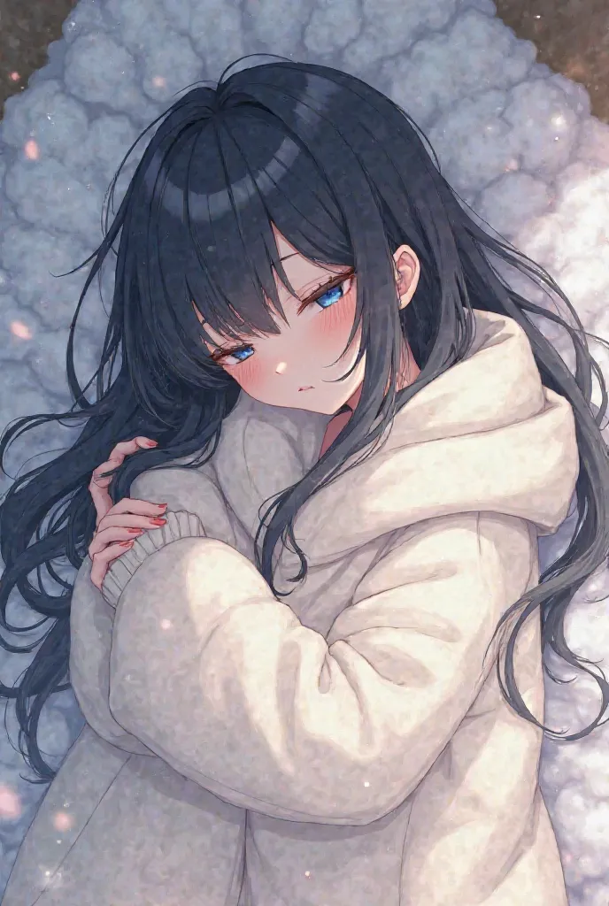 Black Hair Blue Eyes Anime Female，Put the big coat to sleep while the cotton is covered