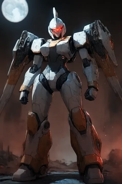  Red Theme , Phoenix Mecha ,  Head of a Rooster Chicken , Mecha Wings,  cyberpunk, best quality,  masterpiece, Unmanned ,  FULL BODY,   Insert a bullet into Mechanical Marvel, strong, moon,  ruined city, best quality 디지털 아트, Amazing art,  wallpaper 4k , is...