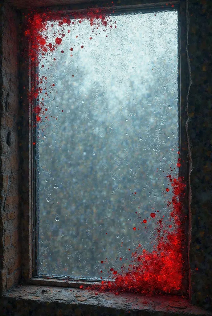 A window covered in condensation with red