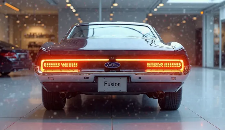 A mesmerizing 3D render of the 1970(Ford Fusion) showcased in a captivating(Gary  )that demands attention. The only ( Back side)of the vehicle features advanced bright Orange lights, enhancing visibility and embodying innovation. The sleek, curved body is ...