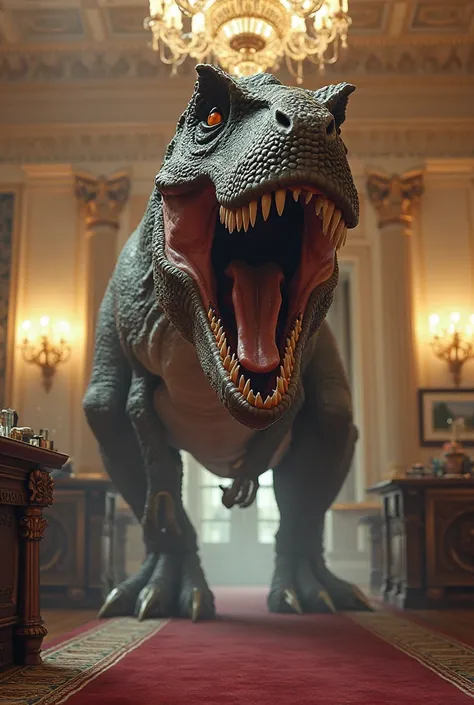 Make me a T-rex that wants to kill Donald Trump in the White House