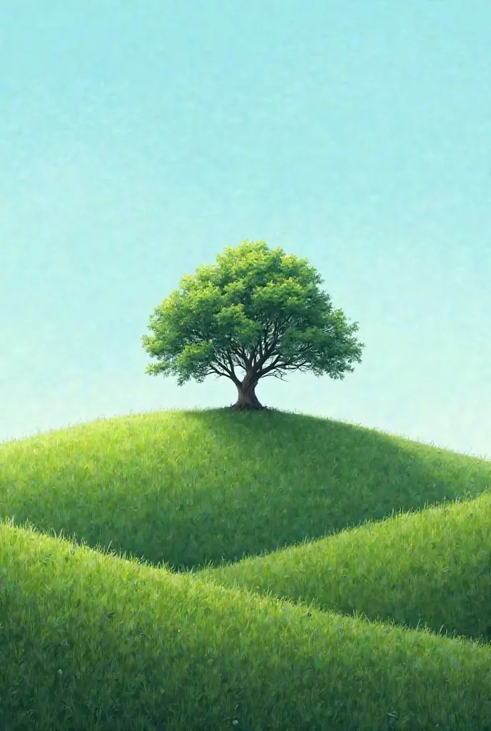 Image of a hill with green grass on a hill with one big tree