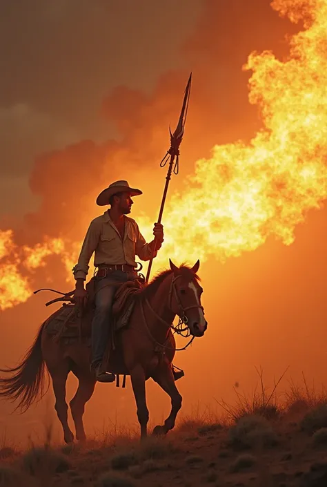 Cowboys on the battlefield with spears that can turn into fire: A cowboy's spear can transform into a blaze. When he points his spear at the sky or the ground, light and fire are scattered from the spear in The pattern of the rising flame. Deserts or mount...