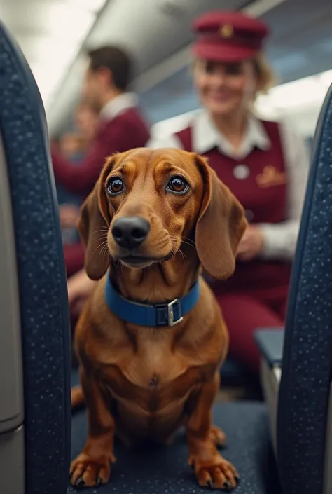 A dachshund having sex with a flight attendant on a plane flight with all passengers masturbating