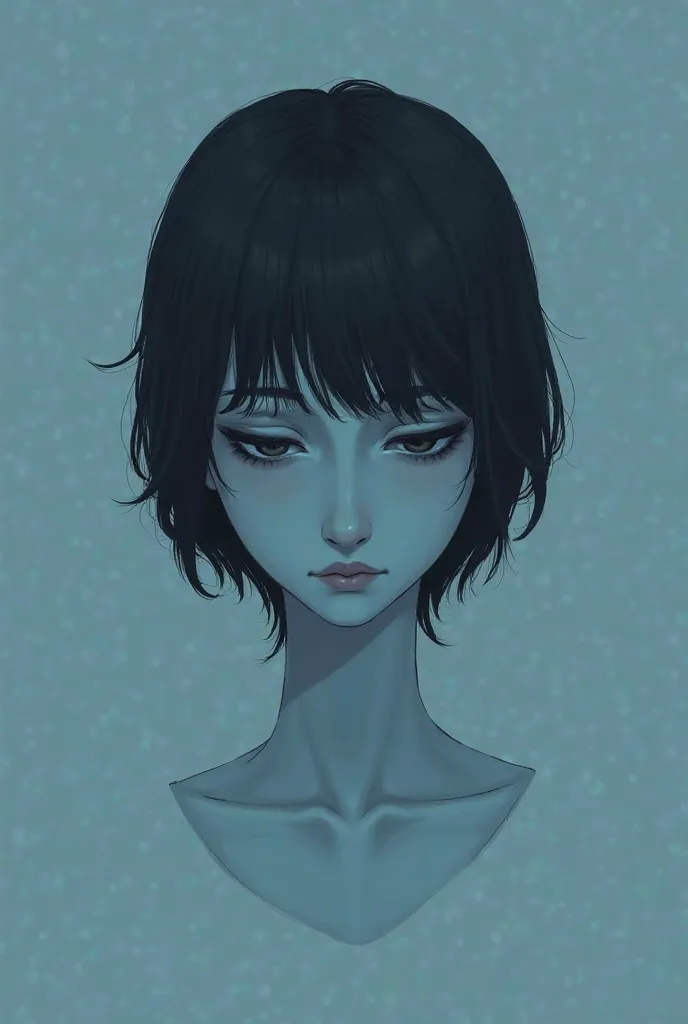 Drawing of a sad face with blue background, simple and clean design 