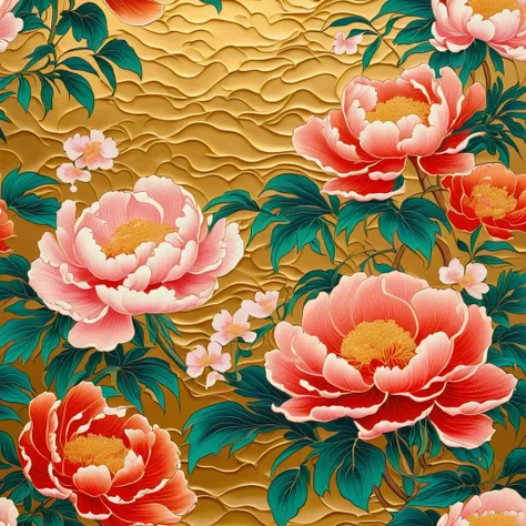 painting of flowers on a folding screen,Japanese painting,Gold mud, watercolor,glitter powder,Shellfish ,folding screen made using traditional techniques,Gold mudに花の絵,maki-e style,The folding screen installed in a temple in Kyoto is very  beautiful.、painti...