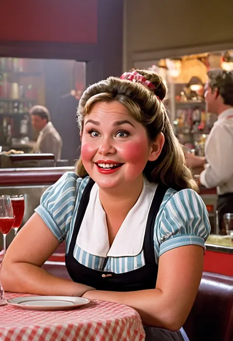 Cinematic image Chubby Cheers style waitress, The TV series from the 80s 