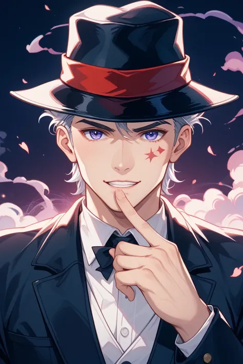 Like the cover of a horror detective novel from the early Showa era、Draw a detective and a phantom thief、The composition is a monster in the background of the detective、The detective is a man in his 30s、The detective wears a Japanese calligraphy suit and h...