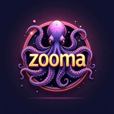 logo: octopus in a circle (( with an inscription: "Zooma")), purple tones, selling style,  rich colors 