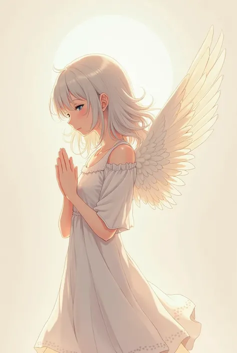 Anime girl angel praying and eyes closed and smiling in 2D drawing