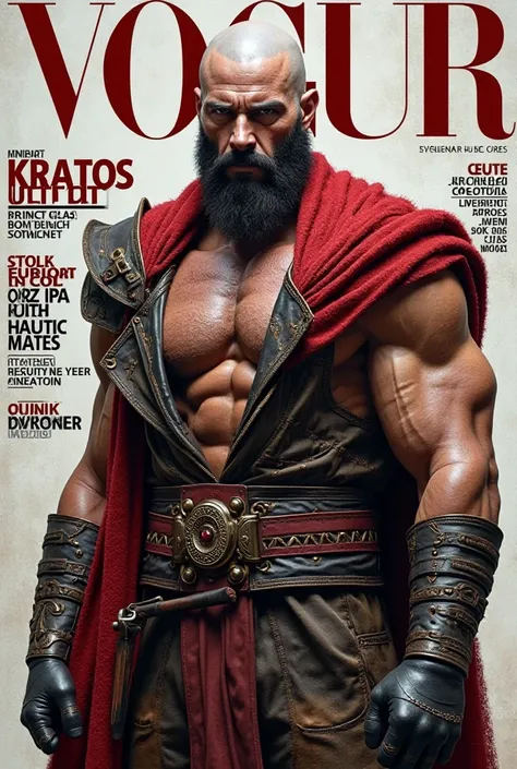 Create the cover of a fashion magazine with Kratos from Wolverine X-men real hyperrealistic Hyperrealism as the protagonist of the cover and with background texts as if it were a real magazine.  outfit.  hyperrealism. live action magazine. Magazine cover. ...