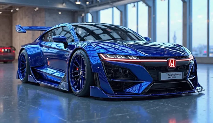 L3D render of a heavily modified (2025 honda crossroad)in(blue)colour, (front left side view) The car features closing doors, ultra-high-detail glossy and shiny modifications, including sleek add-ons. The () logo is prominently displayed on the closing doo...