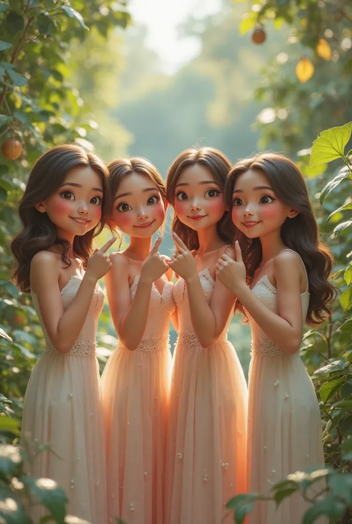 I want a realistic 3D photo of four bridesmaids doing shush 