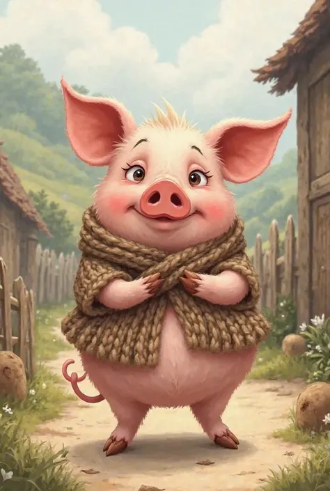 Ugly pig with a shawl