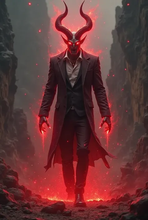 A demon with red horns and with a suit red colour glowing everywere