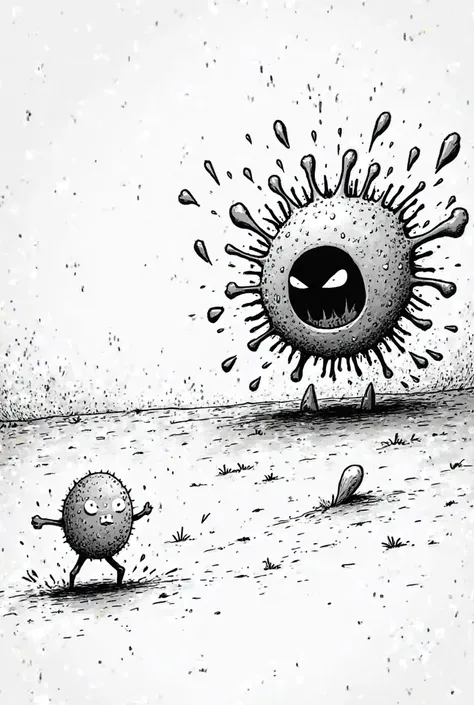 Manga like drawing about a bacteria getting stopped by an macrophages ( make it black and white and simple) 