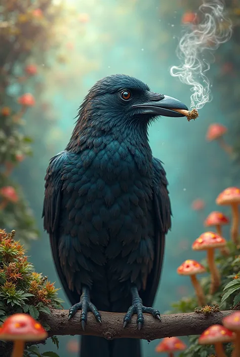 Crow smoking weed